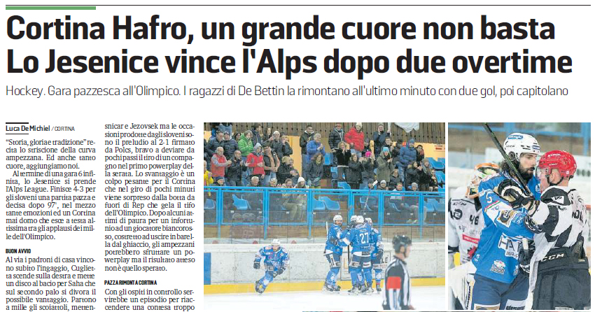 Press review for Friday, April 21st.  Ice hockey great protagonist in Cortina ►VIDEO
